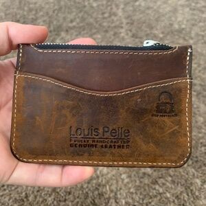 Louis Pelle Brown Genuine Leather Card Coin Pouch Purse Handcrafted